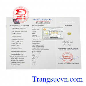Saphir vàng ép vỉ hưng thịnh có giấy kiểm định đá quý uy tín.