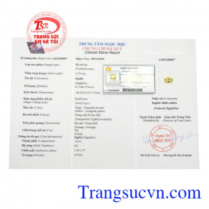 Saphir vàng ép vỉ quyền lực có giấy kiểm định đá quý uy tín.