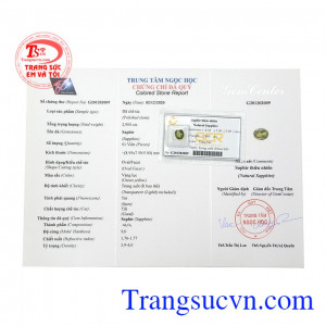 Viên saphir thiên nhiên sang trọng có giấy kiểm định đá quý
