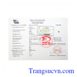Viên saphir vàng tình yêu có giấy kiểm định đá quý uy tín. 