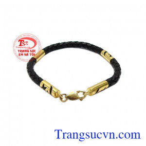 Lắc tay da bọc vàng nam tính mang phong cách mạnh mẽ và đẳng cấp. 