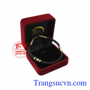 Lắc tay da bọc vàng nam tính sản xuất từ vàng tây 10k bền đẹp, giao hàng trên toàn quốc. 