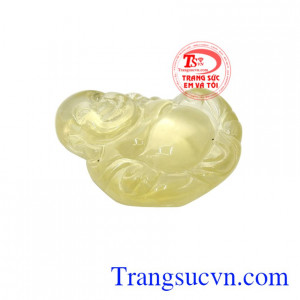 Mặt phật Di Lặc thạch anh vàng chạm khắc tỉ mỉ, tinh xảo.