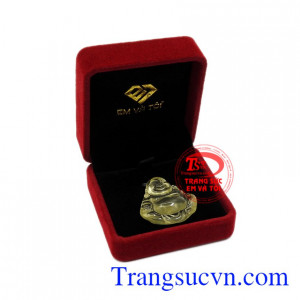 Mặt phật Di Lặc thạch anh vàng có thể bọc bạc hoặc bọc vàng làm mặt dây.