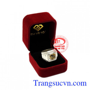 Nhẫn bạc thạch anh vàng phong cách