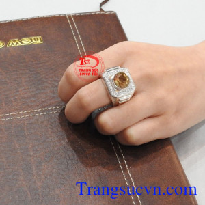 Nhẫn bạc thạch anh vàng phong cách