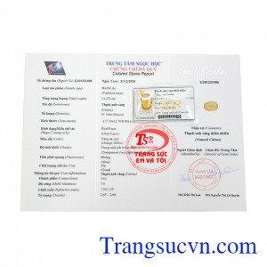 Thạch anh vàng thiên nhiên ép vỉ có giấy kiểm định đá quý uy tín. 