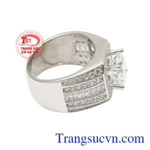 Nhẫn bạc nam đính đá cao cấp thời trang.