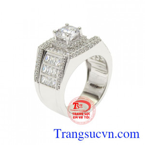 Nhẫn bạc nam tinh tế chế tác bằng bạc 925 xi vàng trắng bền đẹp, chất lượng.