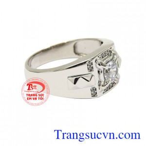 Nhẫn nam vàng trắng hào hoa Korea vàng 10k, nhận đặt chế tác theo yêu cầu.
