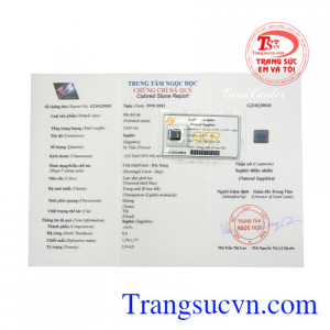 Viên sapphire ép vỉ lộc phát có giấy kiểm định đá quý uy tín.