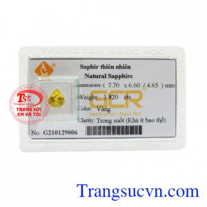 Viên sapphire vàng ép vỉ cát tường được chế tác hình giọt nước lấp lánh phù hợp gắn trang sức vàng và bạc.