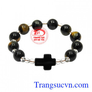 Chuỗi mân côi mắt hổ đẹp 10 ly được chế tác tinh tế, sáng bóng.