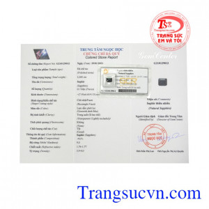 Đá saphir ép vỉ may mắn có giấy kiểm định đá quý uy tín.