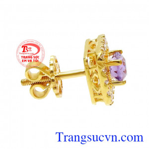 Hoa tai thạch anh tím tinh tế nhận đặt chế tác theo yêu cầu.