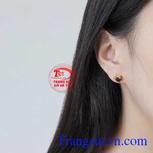 Hoa tai trái tim Sapphire đẹp 14k.