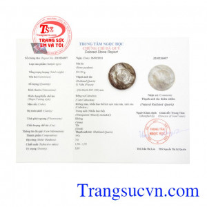 Mặt đồng xu thạch anh tóc đẹp có giấy kiểm định đá quý uy tín. 