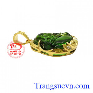 Mặt phật di lặc bọc vàng tây bền đẹp, chế tác từ vàng 10k sáng bóng.