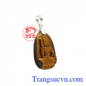 Mặt phật tuổi dậu bọc bạc được chạm khắc từ đá mắt hổ thiên nhiên phù hợp cho người mệnh kim và mệnh thổ.