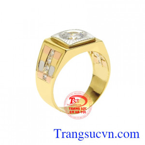 Nhẫn vàng phái mạnh thời trang được chế tác độc đáo, kết hợp hài hòa giữa vàng trắng, vàng màu và vàng hồng.