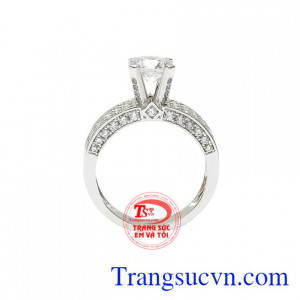 Nhẫn vàng trắng quý cô thanh tú vàng 14k đảm bảo chất lượng.