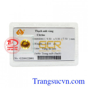 Viên thạch anh vàng tài lộc có giấy kiểm định đá quý từ trung tâm kiểm định uy tín.