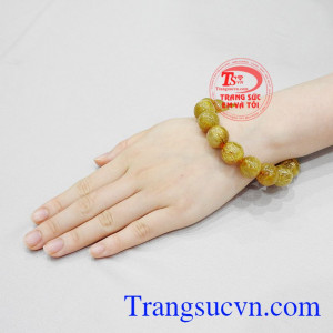 Chuỗi thạch anh tóc 14mm thịnh vượng có giấy kiểm định đá quý uy tín. 