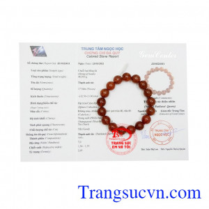 Chuỗi thạch anh tóc đỏ 12 ly có giấy kiểm định đá quý uy tín.