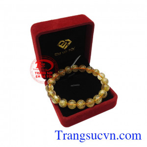 Chuỗi thạch anh tóc vàng 9 ly có giấy kiểm định đá quý uy tín.