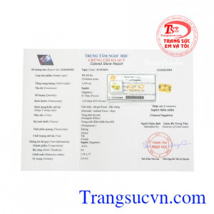 Đá ép vỉ Sapphire vàng đẹp phù hợp cho người mệnh Thổ và mệnh Kim, có giấy kiểm định đá quý uy tín.