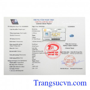 Đá Topaz xanh nước biển có giấy kiểm định đá quý uy tín.