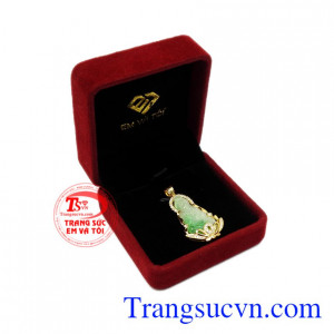 Mặt dây vàng Quan Âm cẩm thạch 18k