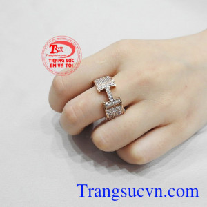 Nhẫn nam chữ H vàng hồng 14k.