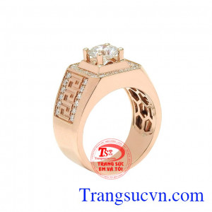 Nhẫn nam kim cương vàng hồng