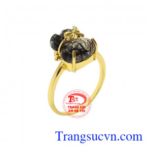 Nhẫn túi tiền thạch anh tóc đen