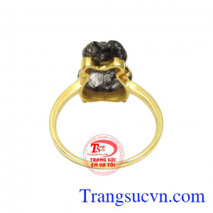 Nhẫn túi tiền thạch anh tóc đen nhận chế tác theo yêu cầu. Nhẫn túi tiền thạch anh tóc đen