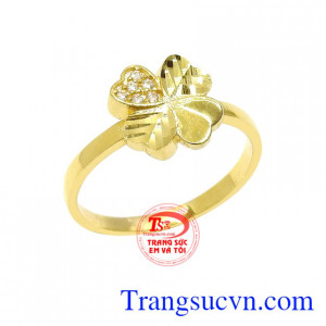 Nhẫn vàng cỏ may mắn 10k nhỏ xinh, nhận đặt chế tác theo yêu cầu.