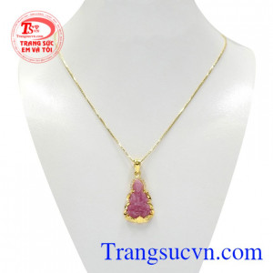 Bộ Phật bà ruby hạnh phúc kết hợp giữa dây chuyền vàng Italy 18k và mặt phật ruby bọc vàng cao cấp