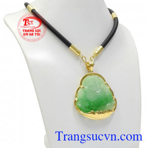 Bộ trang sức di lặc jadeite an khang với kết hợp dây cao su bọc vàng cùng mặt phật đá quý bọc vàng. 