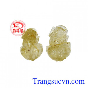 Cặp tỳ hưu may mắn thạch anh tóc thiên nhiên, chất lượng. 