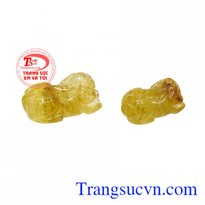 Cặp tỳ hưu phú quý thạch anh tóc thiên nhiên.