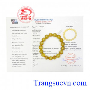 Chuỗi thạch anh tóc vàng thịnh vượng có giấy kiểm định đá quý uy tín.