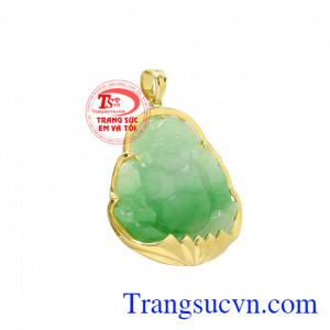 Mặt phật di lặc jadeite an khang được bọc vàng tây 18k bền đẹp, sáng bóng với thời gian. 