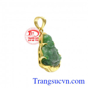 Mặt phật di lặc jadeite an nhiên được chế tác từ vàng tây 14k bền đẹp. 