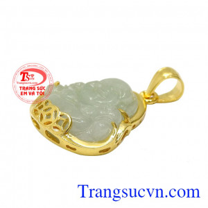 Ngọc cẩm thạch chạm khắc hình phật di lặc hoan hỉ, đẹp mắt. Mặt phật di lặc jadeite phát tài
