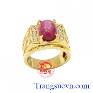 Nhẫn nam ruby sao ấn tượng có giấy kiểm định đá quý.