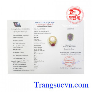 Nhẫn nam ruby sao mạnh mẽ, tinh xảo.