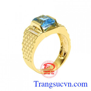 Nhẫn topaz nam vàng tây thiên nhiên hộ mệnh hợp nhất với người mệnh thủy và mệnh mộc.