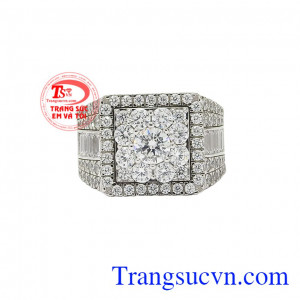 Nhẫn vàng trắng phái mạnh ấn tượng nhập khẩu tại Hàn Quốc, bảo hành uy tín.