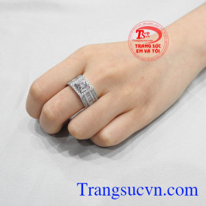 Nhẫn vàng trắng phái mạnh lịch lãm 10k.
